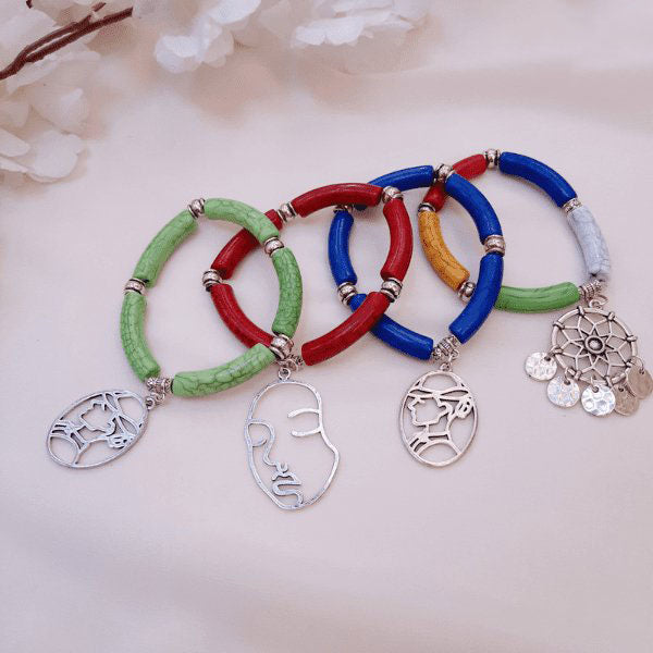 Sarah Acrylic Bracelet Set - Silver Plated