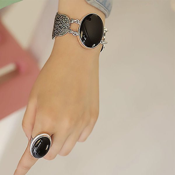 Arabian Kaaf Set - Silver Plated and Black Agate