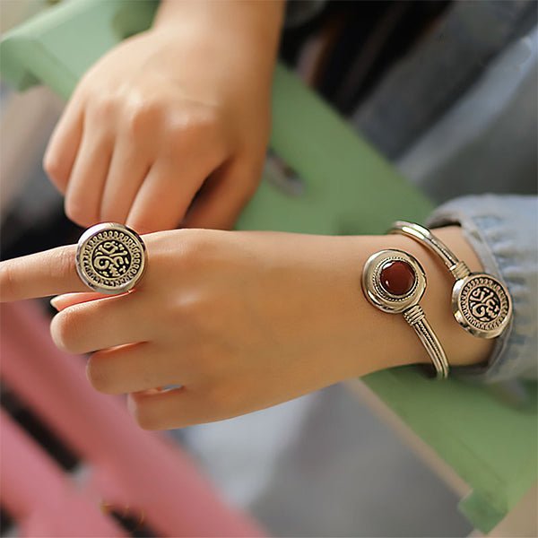 Elegant "Happiness" Set - Silver Plated and Dark Red Agate