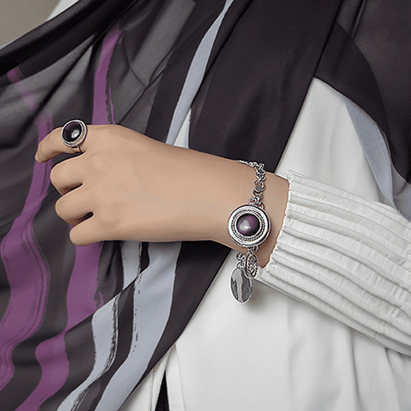 طقم زينة العصري - مطلي بالفضة والعقيق الأرجواني