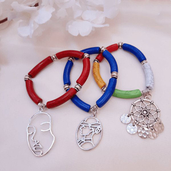 Sarah Acrylic Bracelet Set - Silver Plated