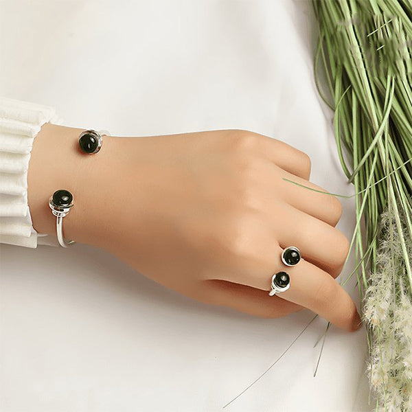 Siren Simple Set - Silver Plated and Black Agate