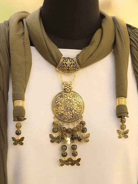 Sandy Crystal Necklace Scarf - Cotton