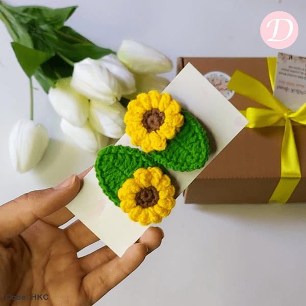 ربطات شعر كروشيه على شكل زهرة الشمس