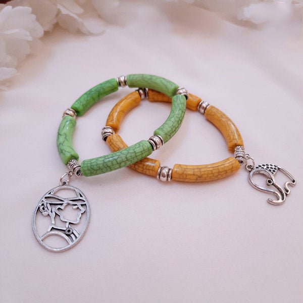 Isabella Acrylic Bracelet Set - Silver Plated