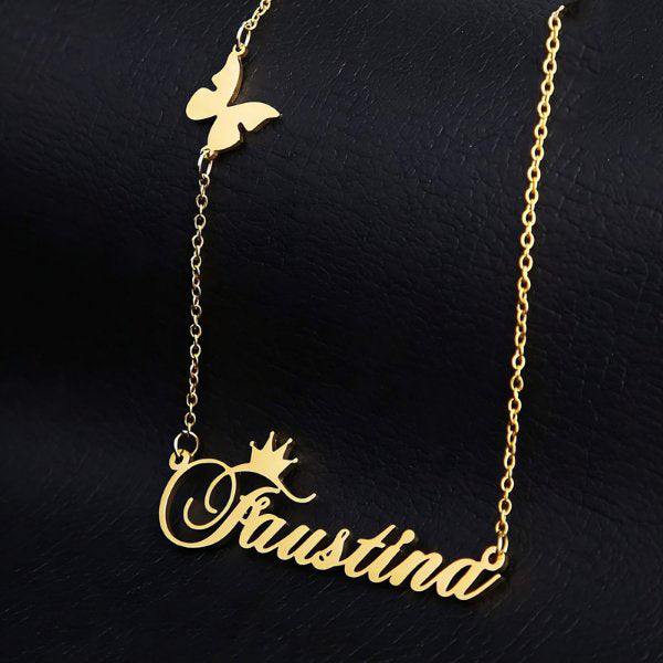 Queen Butterfly Customized Necklace - Gold Plated