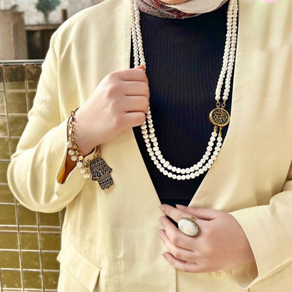 طقم حبيبة من اللؤلؤ الطبيعي - نحاس نقي