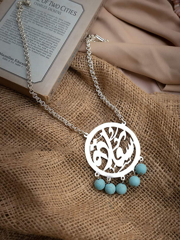قلادة سعادة مطلية بالفضة - حجر الفيروز
