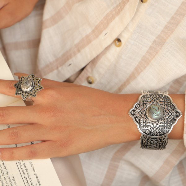 مجموعة نجمة ماندالا - مطلية بالفضة