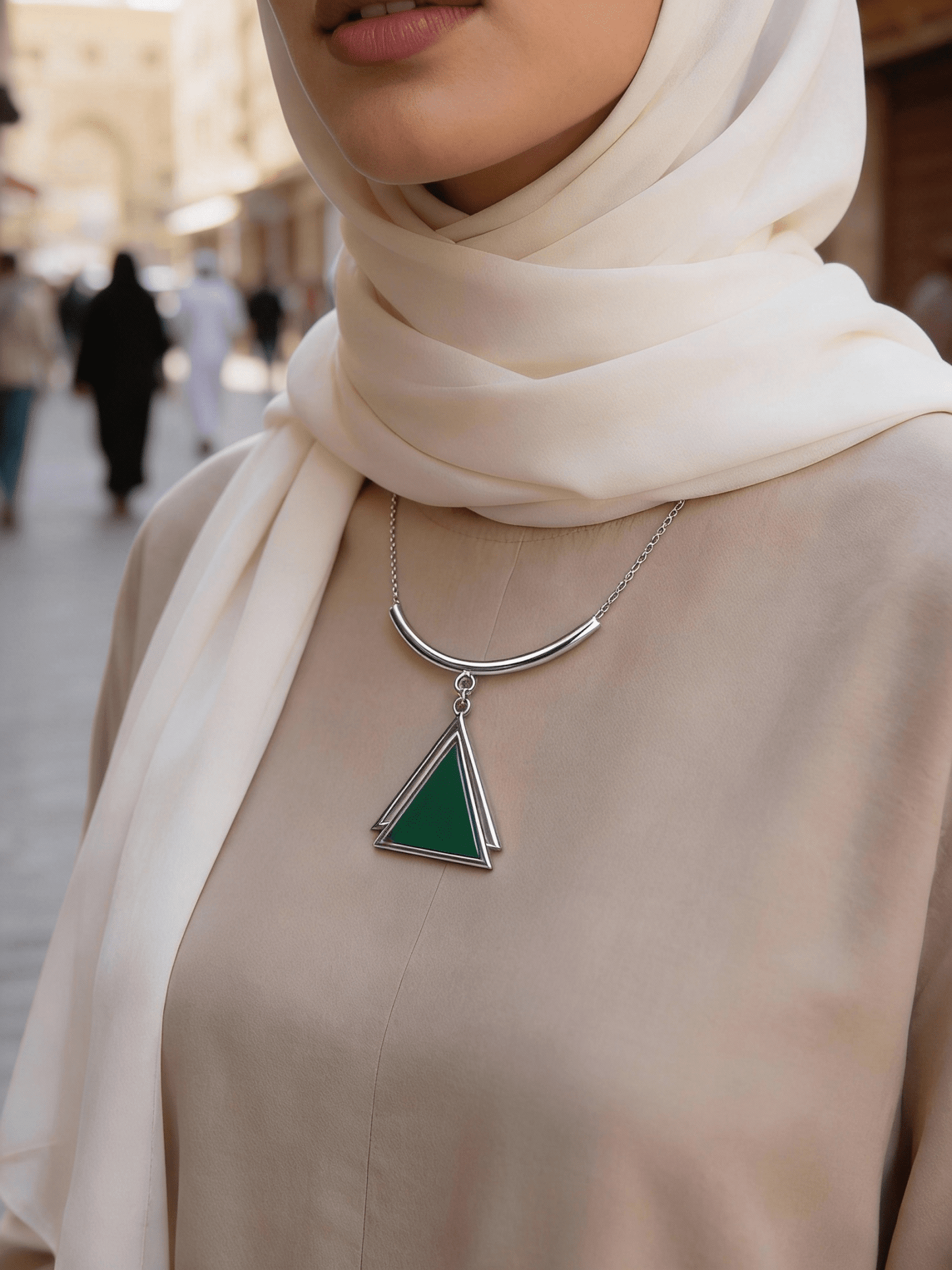 Green Pyramid Necklace - Gold Plated