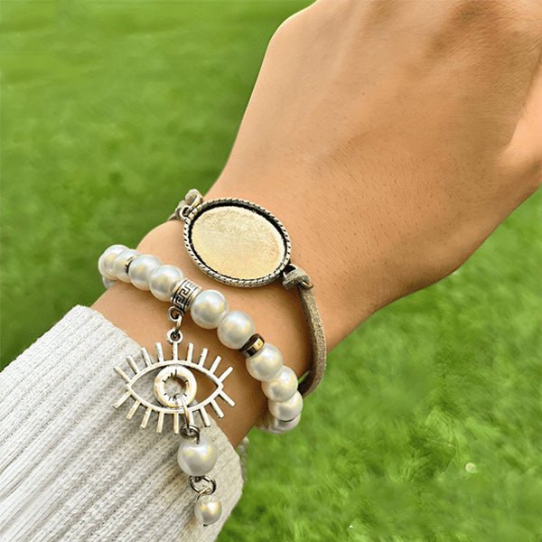 أساور وعد الأنيقة من الجلد واللؤلؤ