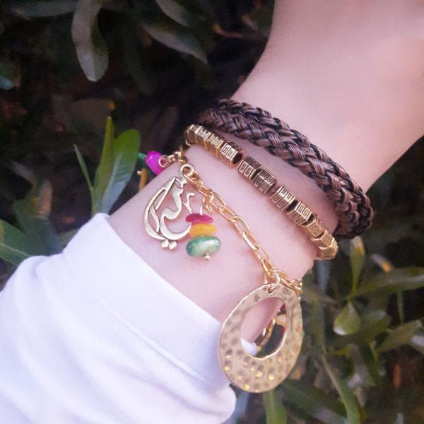 Braids Bracelets Set - Brown Leather