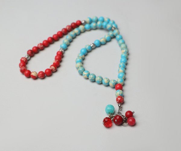 Al-Fardoos Rosary - Turquoise and Red Agate
