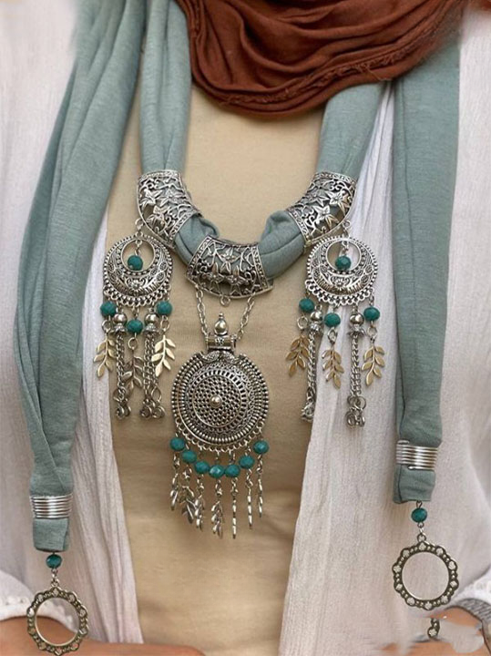 Turquoise Arabic Necklace Scarf