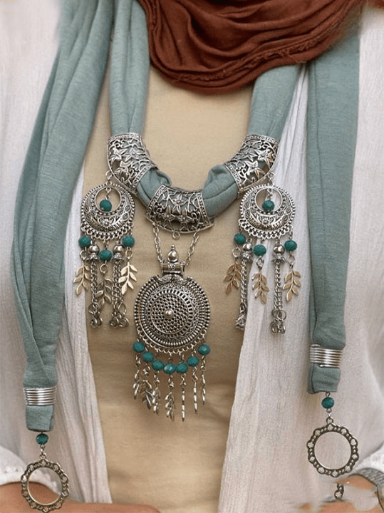 Turquoise Arabic Necklace Scarf