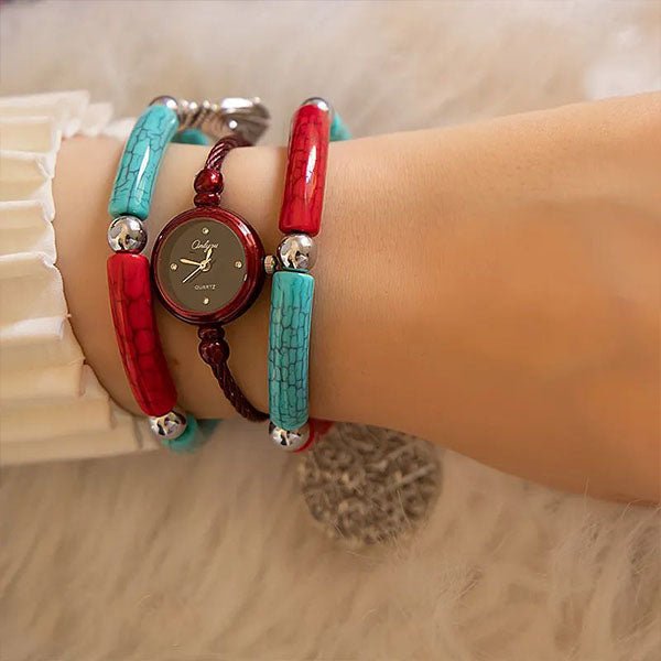 Celen Watch Set - Turquoise and Red Acrylic