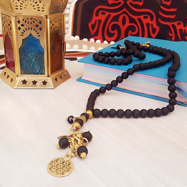 مسبحة عقيق خديجة - مطلية بالذهب