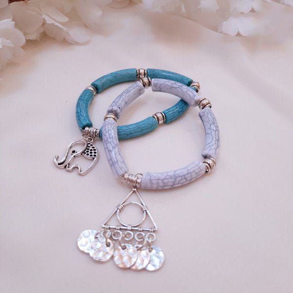 Dalela Acrylic Bracelet Set - Silver Plated