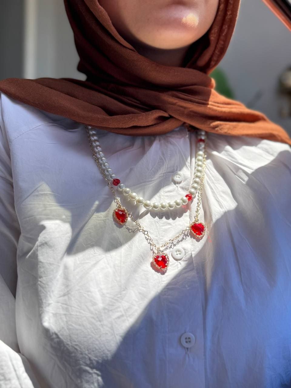 Red Heart Set - Pearl Stones