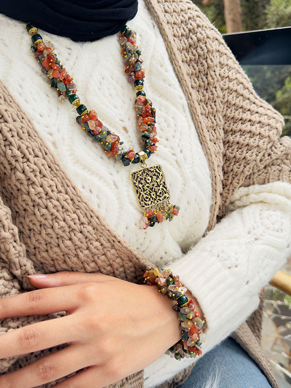 Brown Broken Agate With Green Oily Agate Set