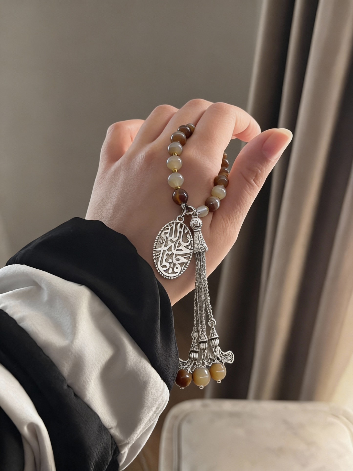 Brown Shades Rosary - Agate Stones