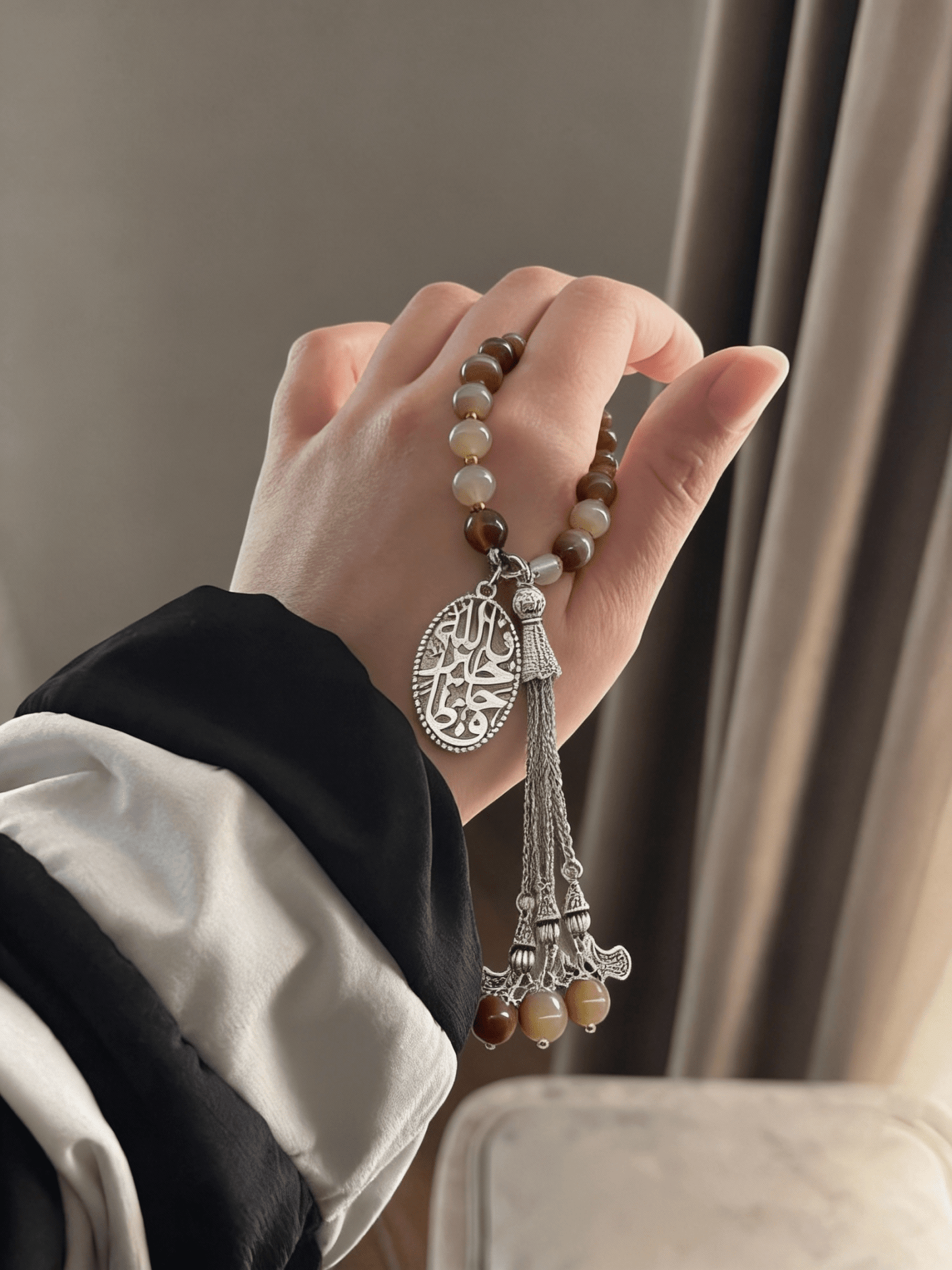 Brown Shades Rosary - Agate Stones