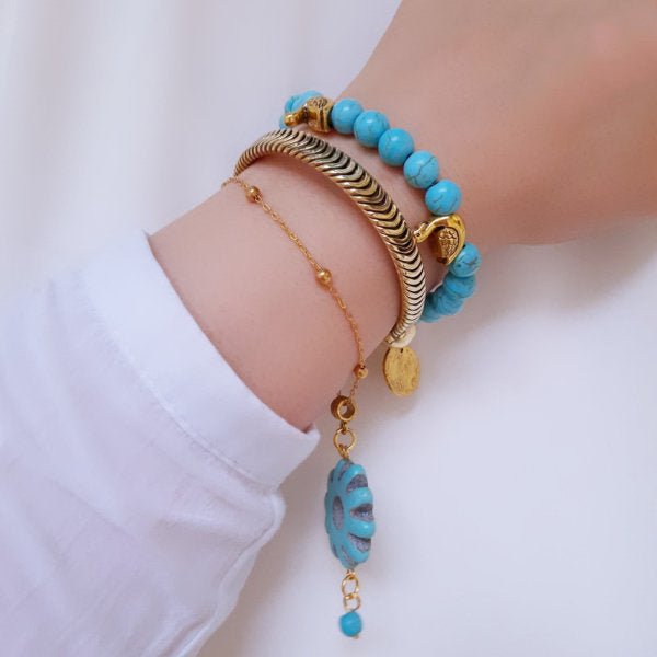 Golden Swan Bracelets Set - Turquoise Stone