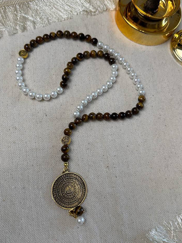 مسبحة اللؤلؤ النقي - مطلية بالذهب