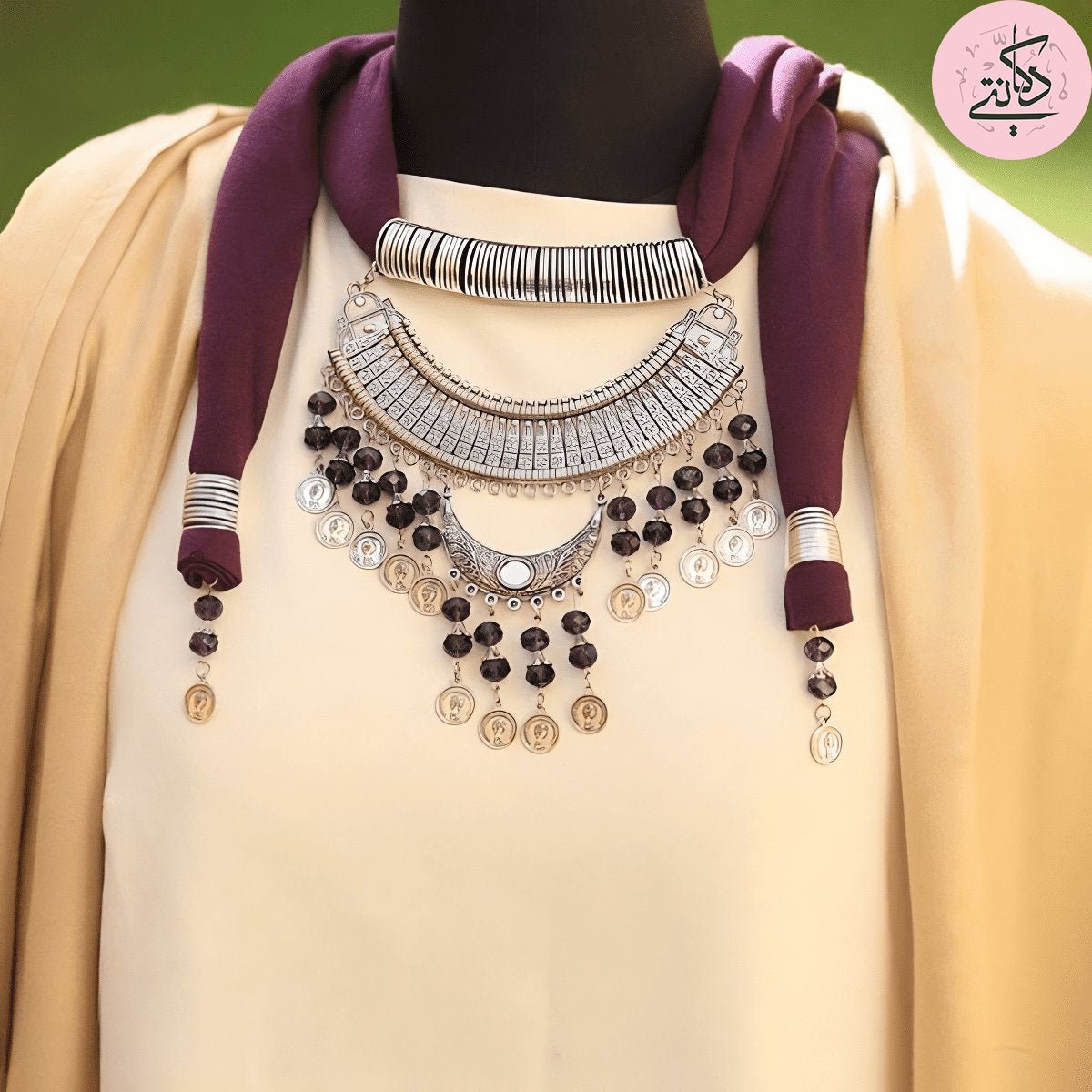 Sarah Crystal Necklace Scarf - Chiffon