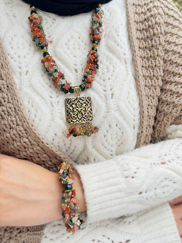 Brown Broken Agate With Green Oily Agate Set