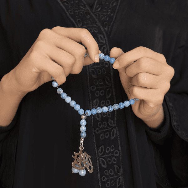 "Taha" Customized Rosary - Soft Blue Agate