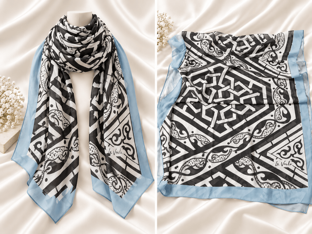 Noura Scarf - Crepe Chiffon - Blue