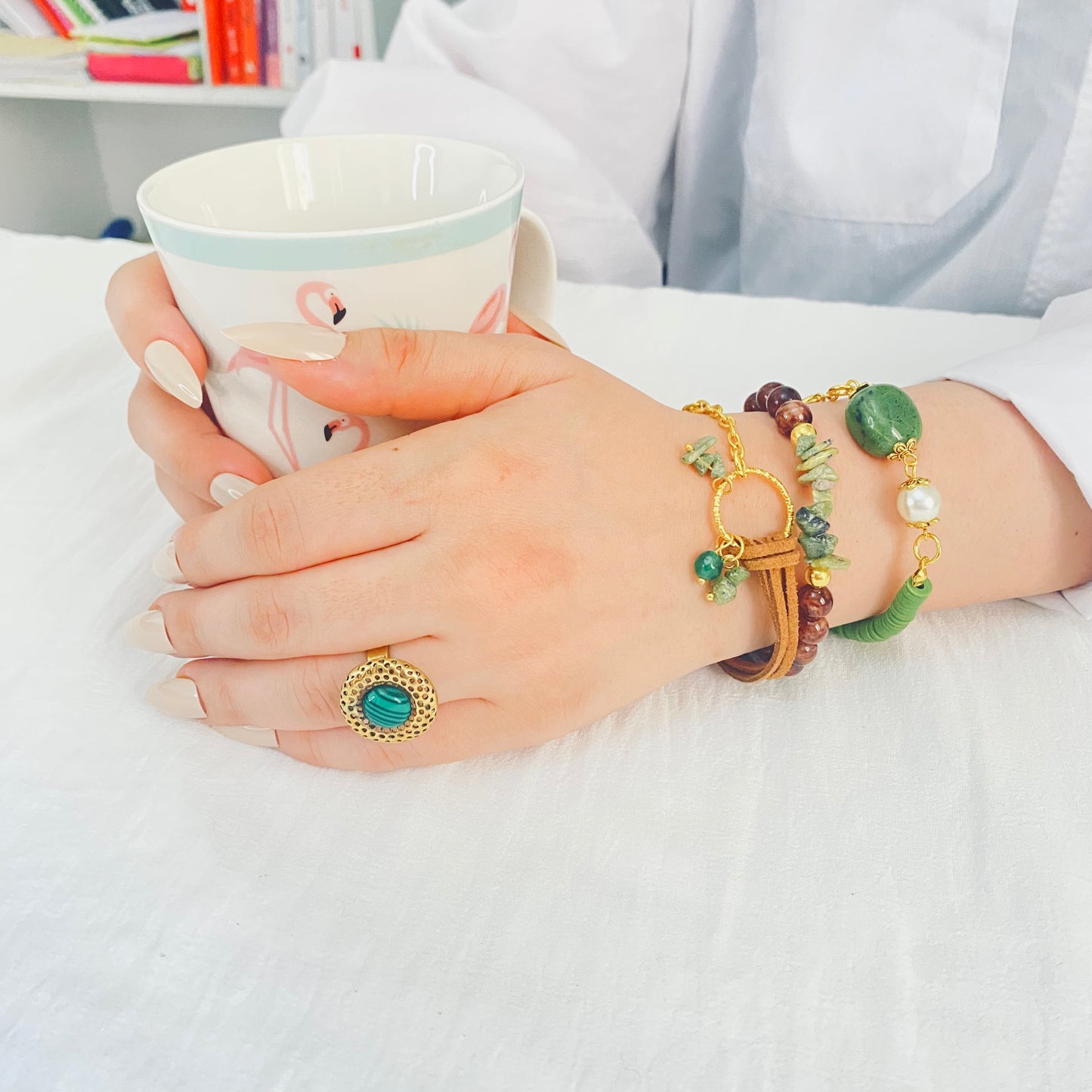 Green Stone & Leather Set