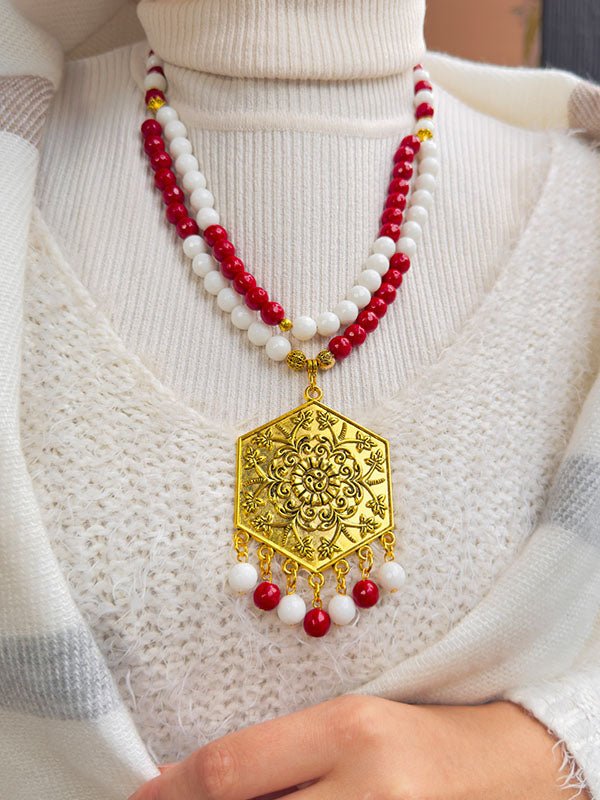 طقم القلادة الذهبية - أحجار العقيق