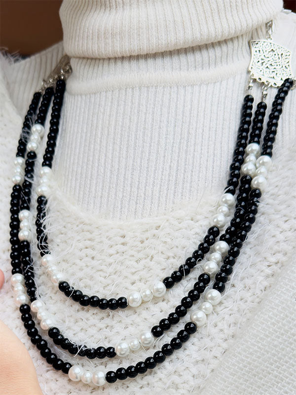 مجموعة سحر الليل - حجر العقيق الأسود وأحجار اللؤلؤ