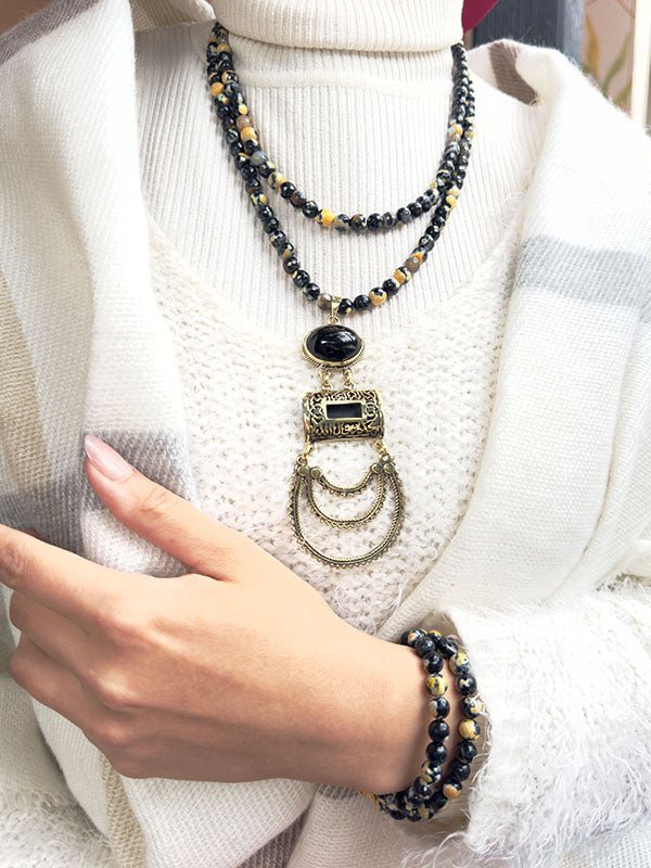 طقم تراث عربي - قلادة من أحجار العقيق والنحاس