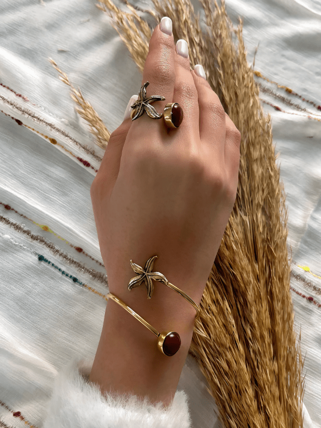 Starfish And Agate Stone Set - Pure Copper