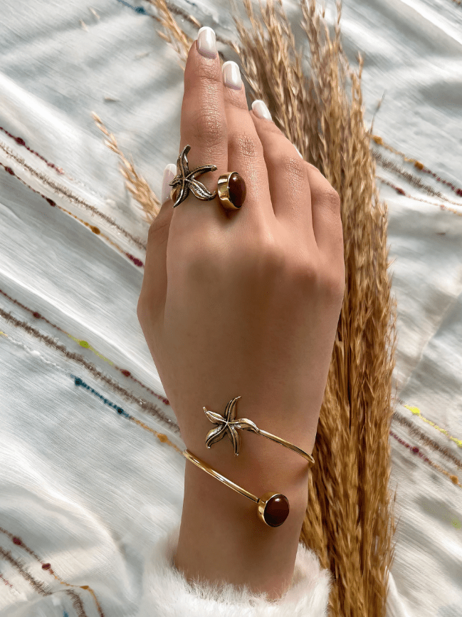 Starfish And Agate Stone Set - Pure Copper
