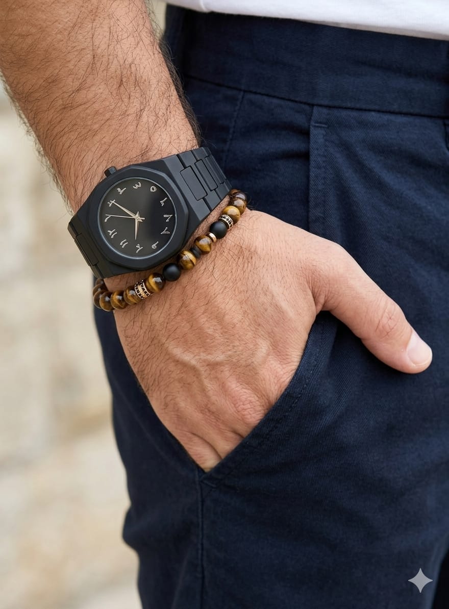 Elegant Watch With Agate Bracelet