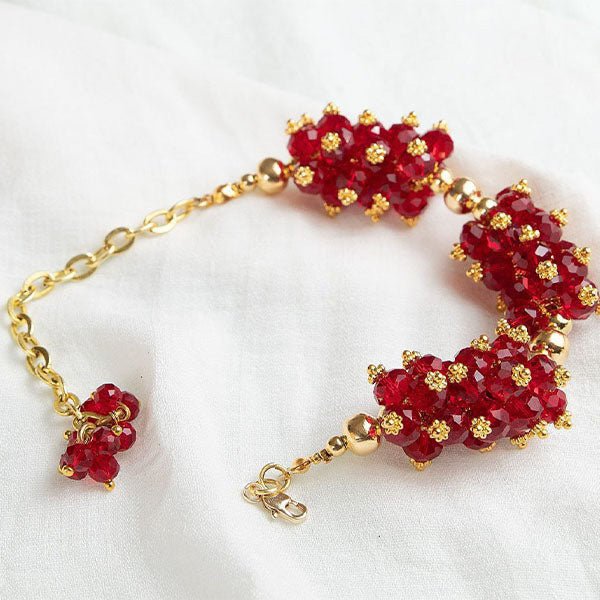 طقم قلادة من حجر الكرمين الكريستالي مع قلادة مطلية بالذهب