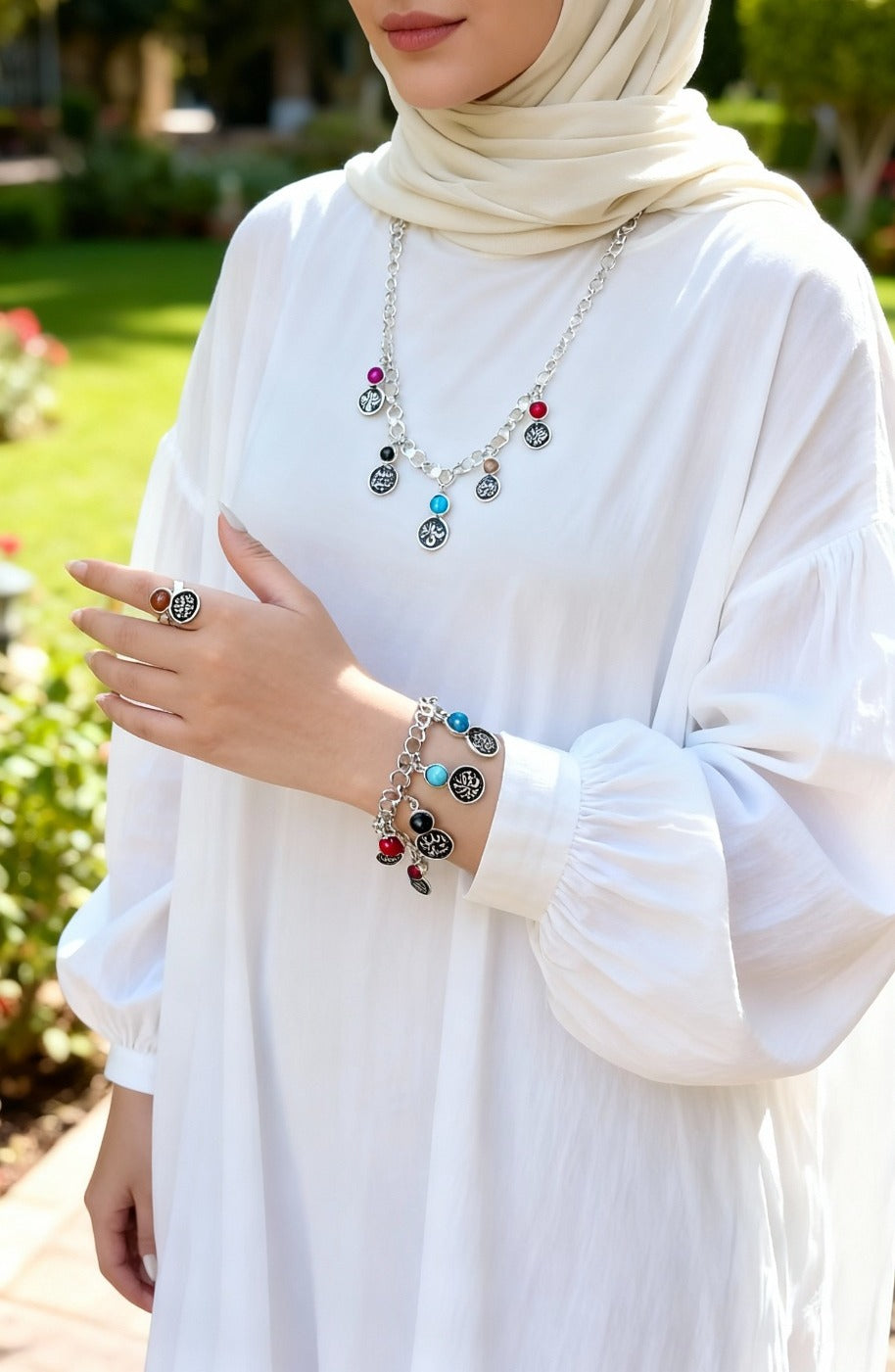 طقم هدى - حجر العقيق والفيروز