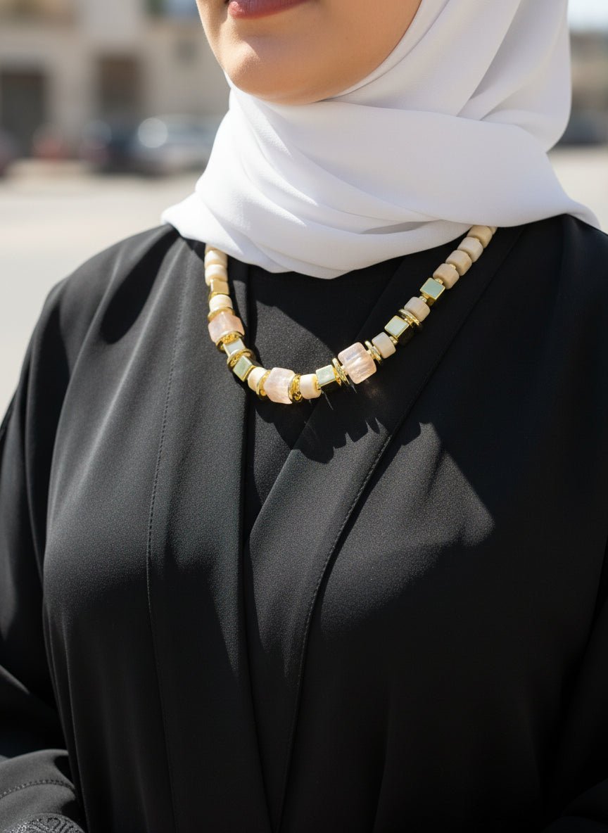Fatima Necklace - Pink Stones