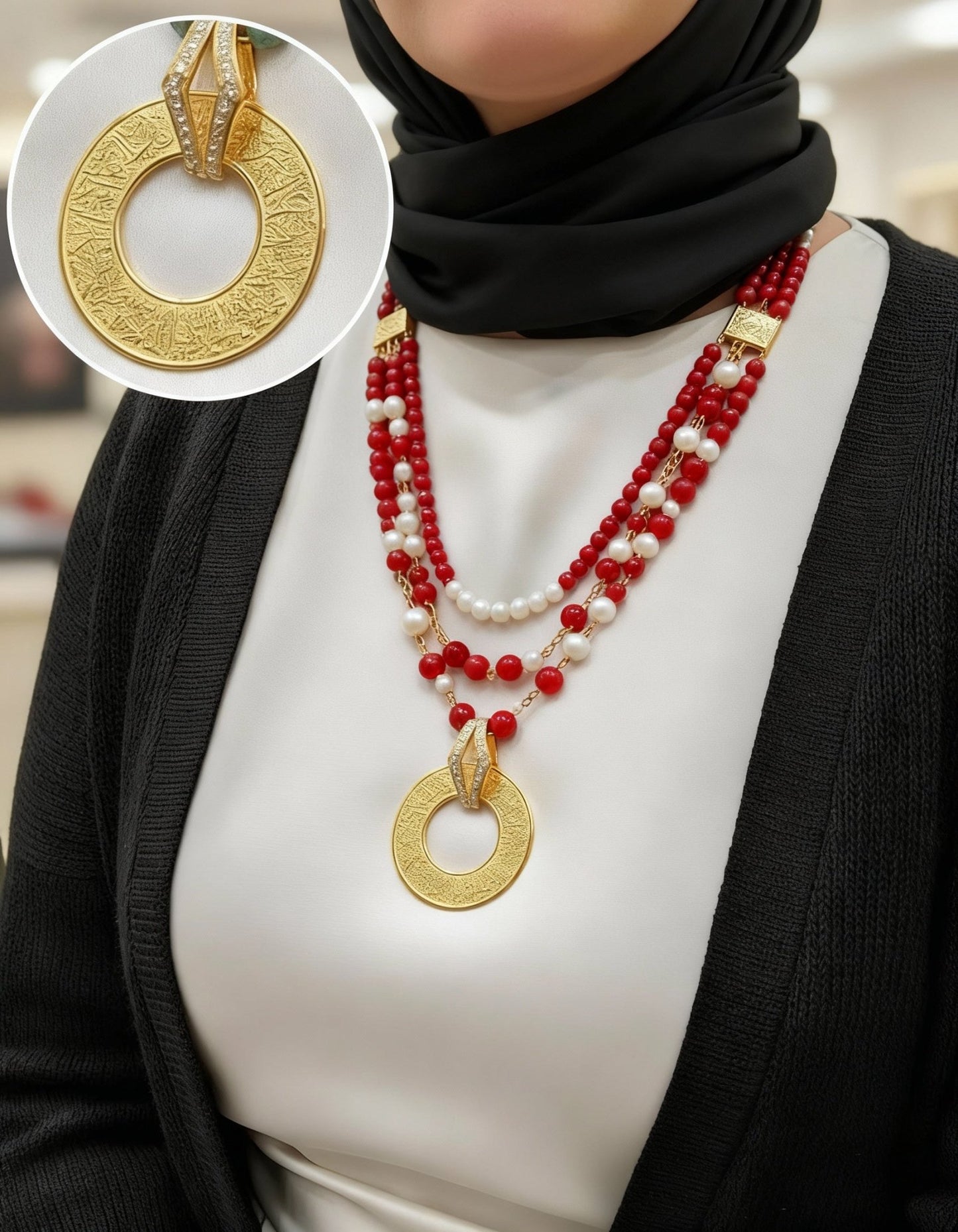 Ayat ElKorsy Necklace - Red Marjan and Pearl