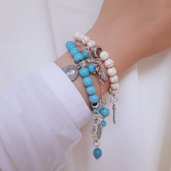 Queen Coin Bracelets Set - Turquoise Stone