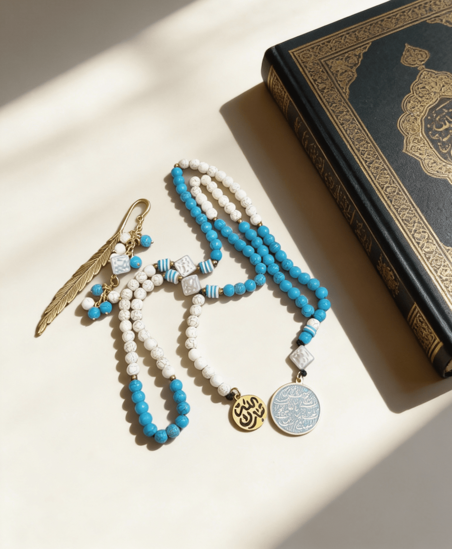 White & Blue Rosary with Book Separator - Fayrouz Stones