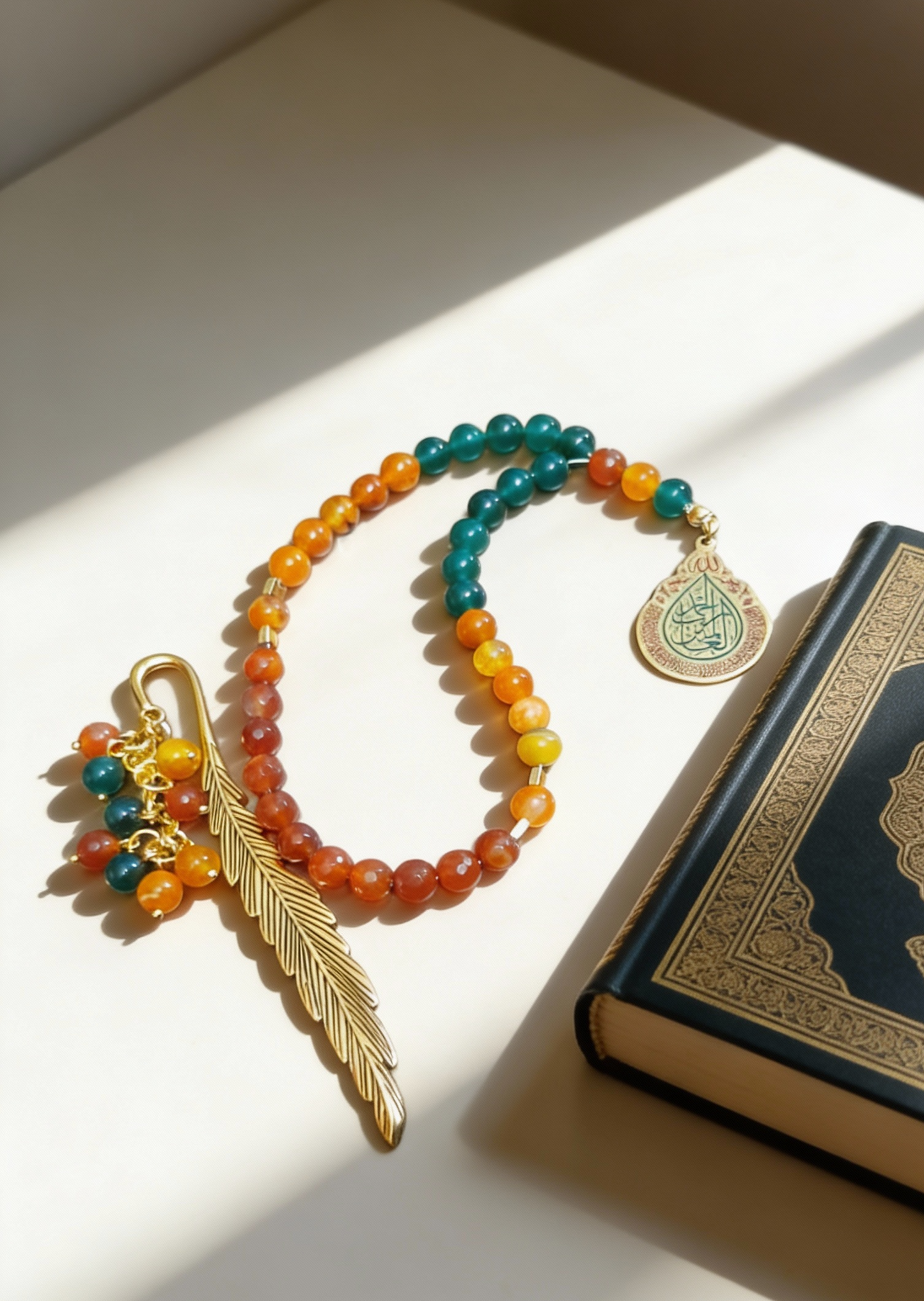 Orange & Oily Rosary with Book Separator - Agate Stones
