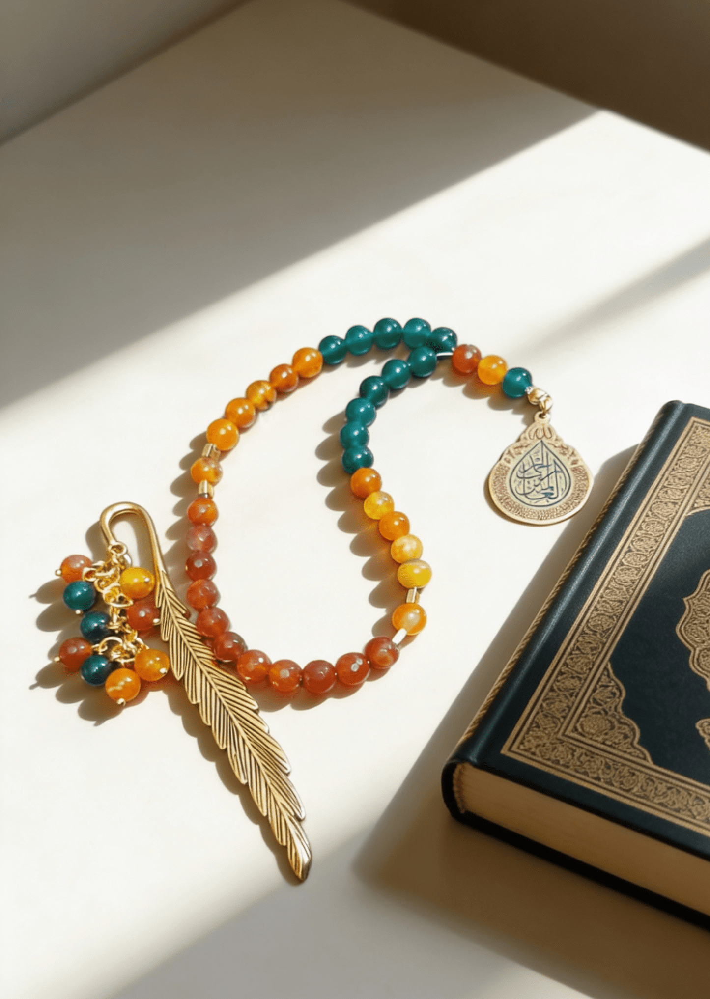 Orange & Oily Rosary with Book Separator - Agate Stones