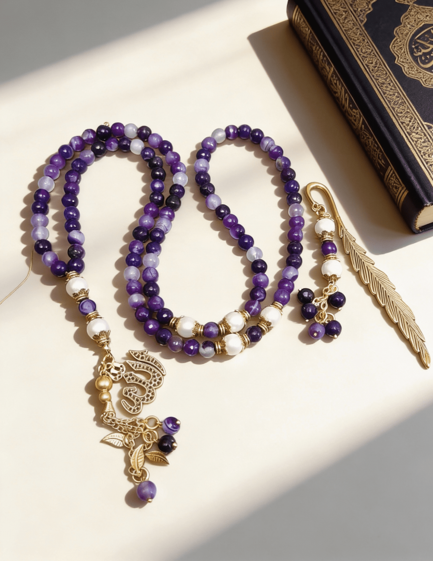 Shades of Violet Rosary with Book Separator - Agate Stones