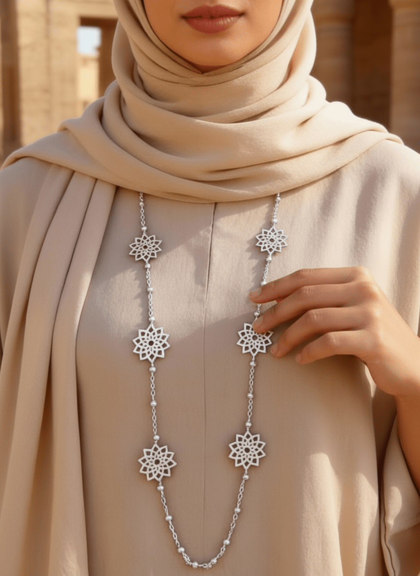 Floral Necklace -Silver Plated