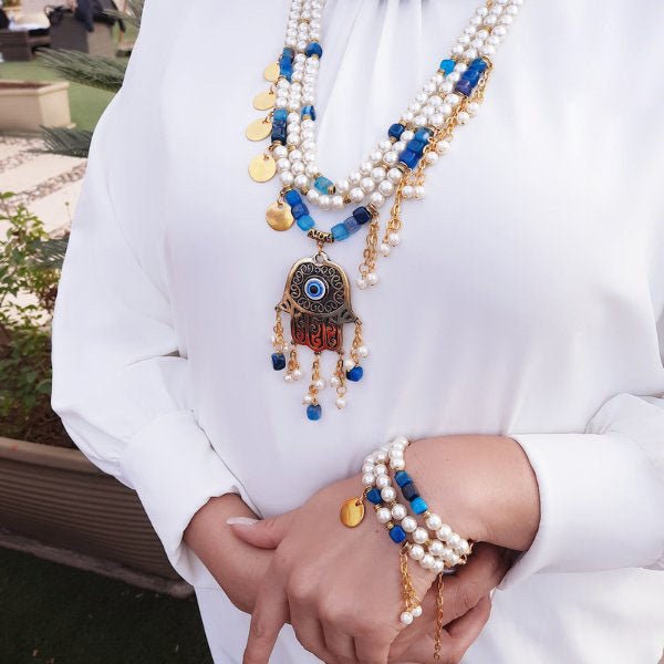 مجموعة لؤلؤ العيون الزرقاء - لؤلؤ وعقيق